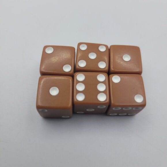6 Small Brown Dice Gaming Replacement Pieces Cube Lot Six Sided Dicecapades - Picture 7 of 7